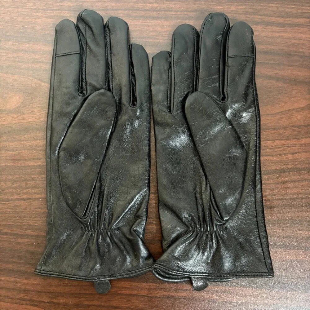 MICHAEL Michael Kors Women's Leather Astor Studded Gloves Black Size L